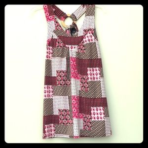 Pink Brown & white multi colored patterned top